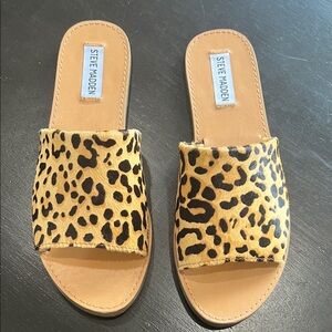 Steve Madden Leopard Slide Sandals - Black & Tan New in Box